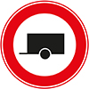 rond wit verkeersbord met rode rand en een aanhangwagen