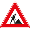 driehoekig verkeersbord rode rand met mannetje en schep