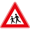driehoekig verkeersbord rode rand met 2 poppetjes